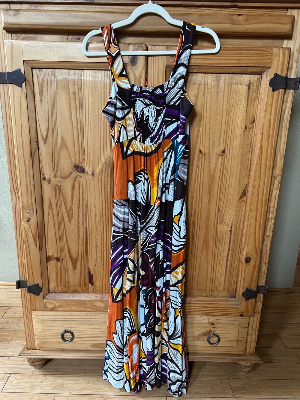 1. State Maxi Dress Bold Abstract Floral Print Sleeveless 100% Rayon - Picture 4 of 7